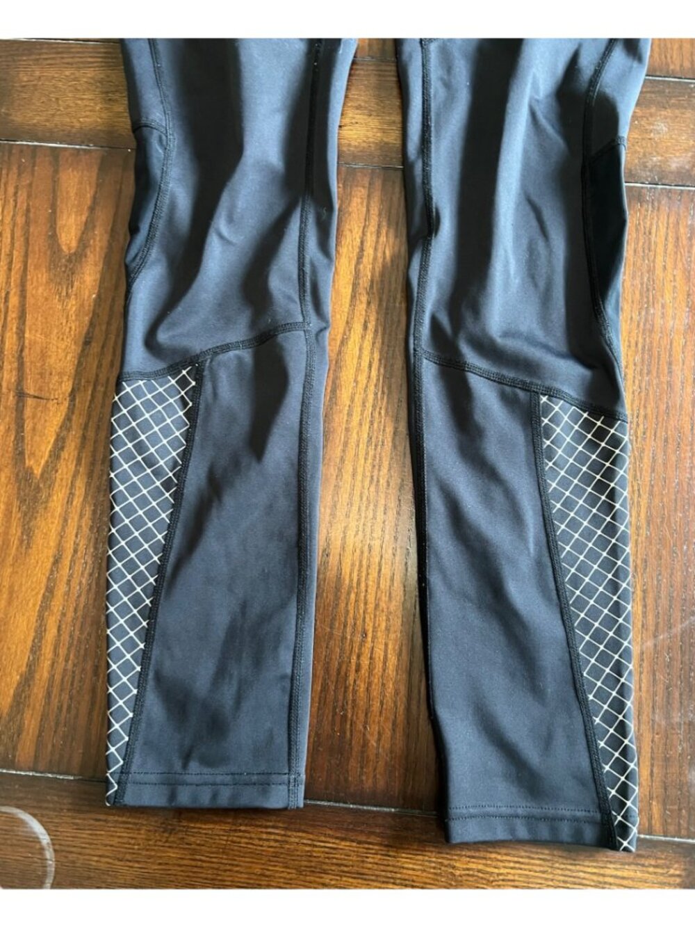 Athleta Black Activewear Leggings White Pattern Accent Panels Medium Running - Picture 3 of 10